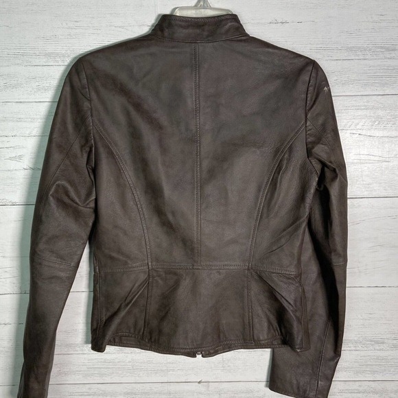 NEW Boston Proper Brown Leather Zip Jacket - Picture 5 of 6